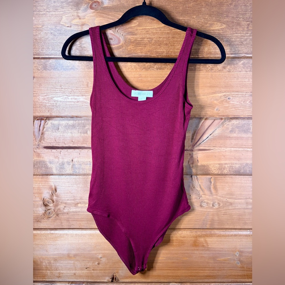 Forever 21 Burgundy Ribbed Bodysuit
